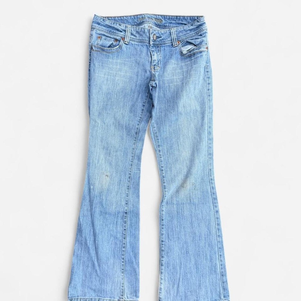 American Eagle Light Wash Flare Jeans Y2K Low Rise Bootcut Blue Denim